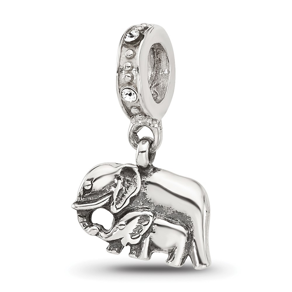 925 Sterling Silver Reflections Mommy & Baby Elephant Crystal Dangle Charm Bead
